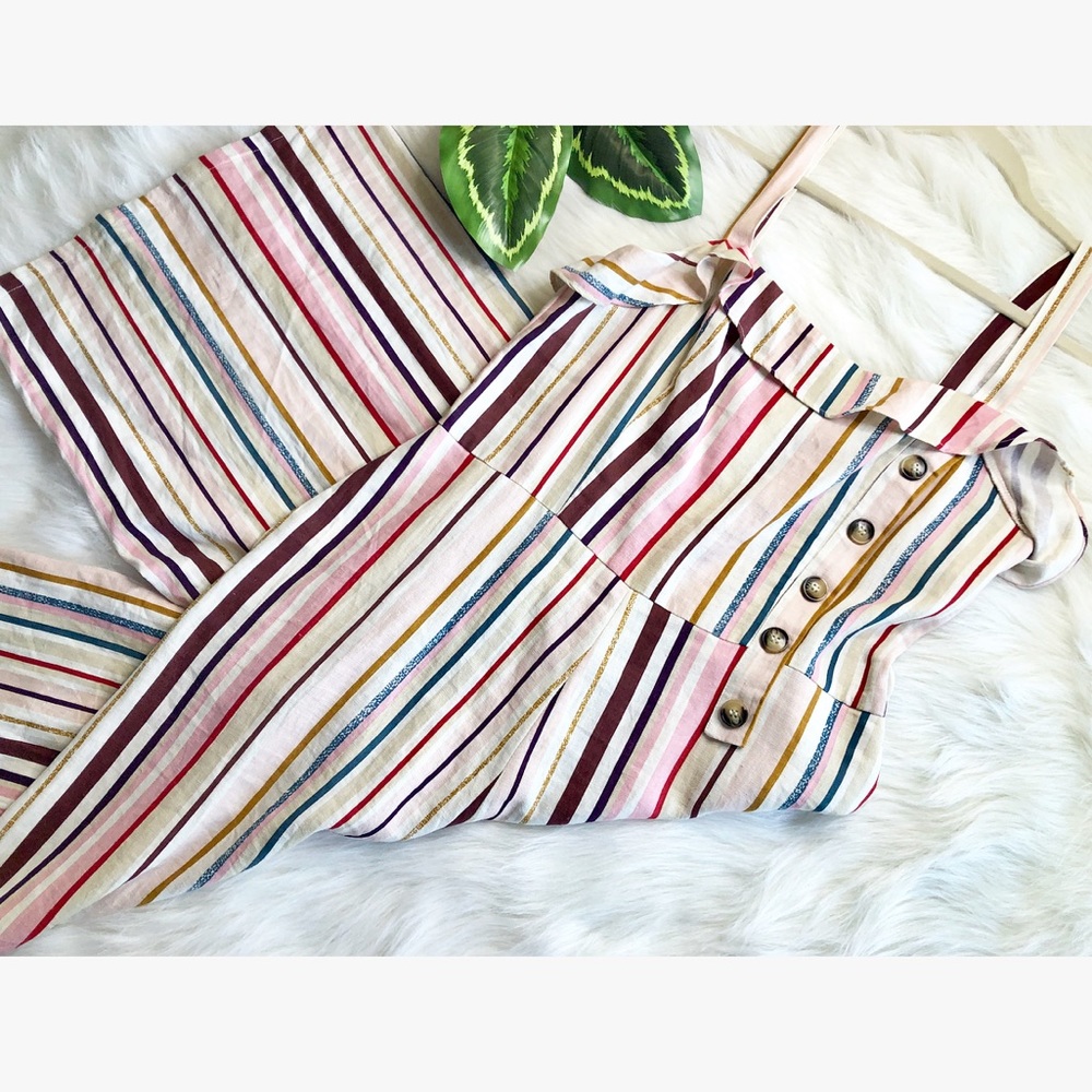 Striped & Buttoned Cropped Cotton Jumpsuit